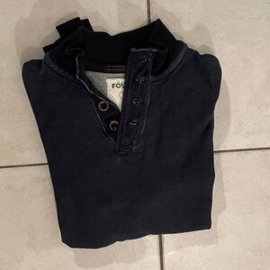 Vintage Fossil Men’s Sweatshirt- Navy with Wood buttons, high color. Medium.